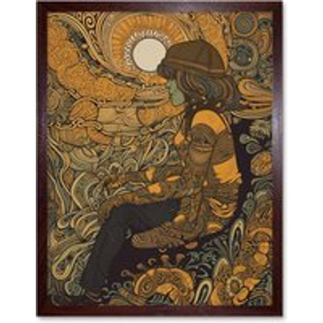 Wall Art Print Part of The Worlds Tapestry Ornate Pattern Linocut Art Framed - Brown - W12 inch x H16 inch