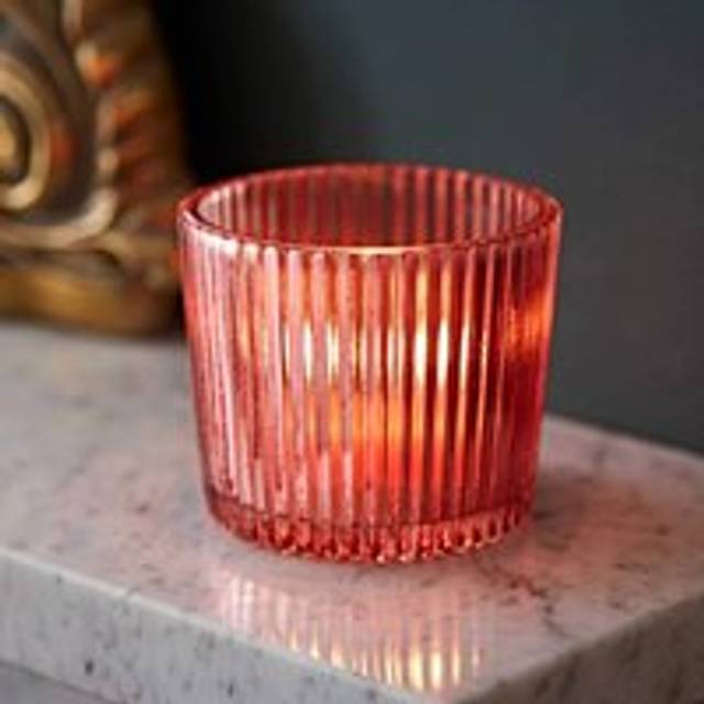 Pink Recycled Glass Tea Light Holder