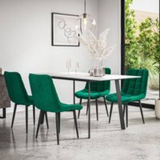 (Green) Haydon Extending Marble Effect Dining Table Set w 4-6 Nova Velvet Chairs