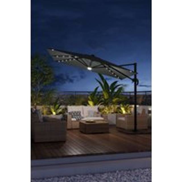 Outdoor Square Cantilever Parasol with Solar Lights & HDPE Base - Dark Grey - One Size