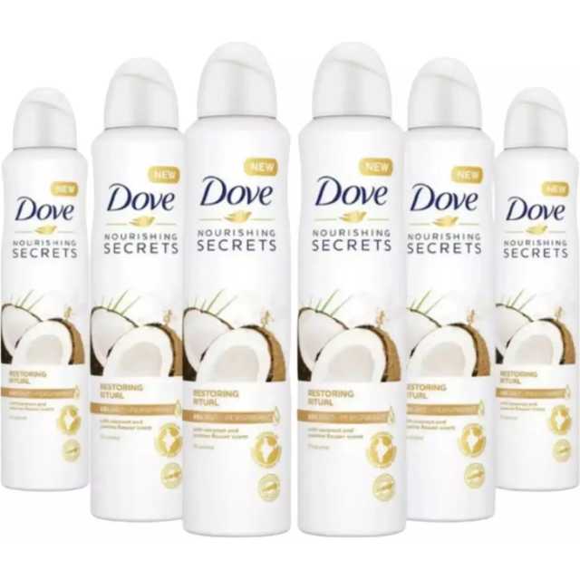 6 x 250ml Dove Coconut & Jasmin Anti-Perspirant Deodorant Spray