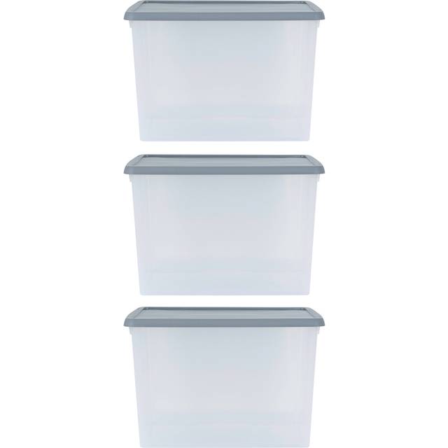Wham 50L Clear Stackable Plastic Storage Box with Lid 3 Pack
