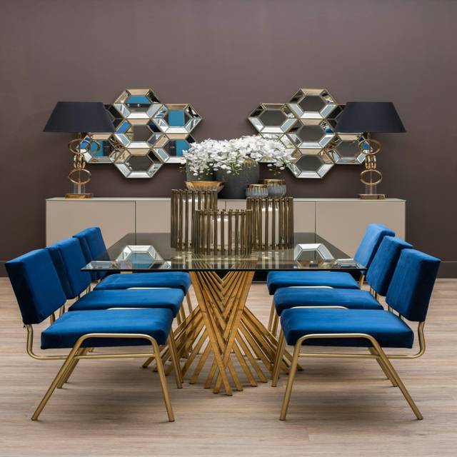 Interiors by Premier Arezzo Glass Top Dining Table With Gold Polished Frame - One Size