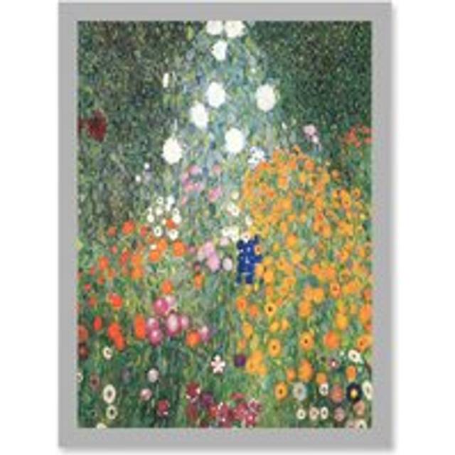 Gustav Klimt Flower Garden 1907 Art Nouveau Floral Home Painting A4 Artwork Framed Wall Art Print - Grey - One Size