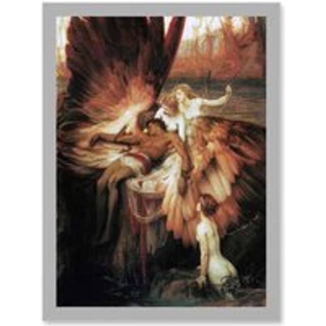 James Mourning For Icarus Myth Greek Wings Painting Artwork Framed Wall Art Print A4 - Grey - One Size