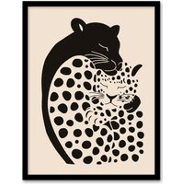 Panther and Leopard Abstract Minimalism Animals Framed Art Print - Black - W12 inch x H16 inch