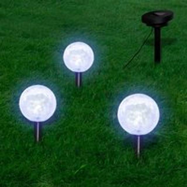 Solar Bowl 3 LED Garden Lights with Spike Anchors & Solar Panel - White - One Size