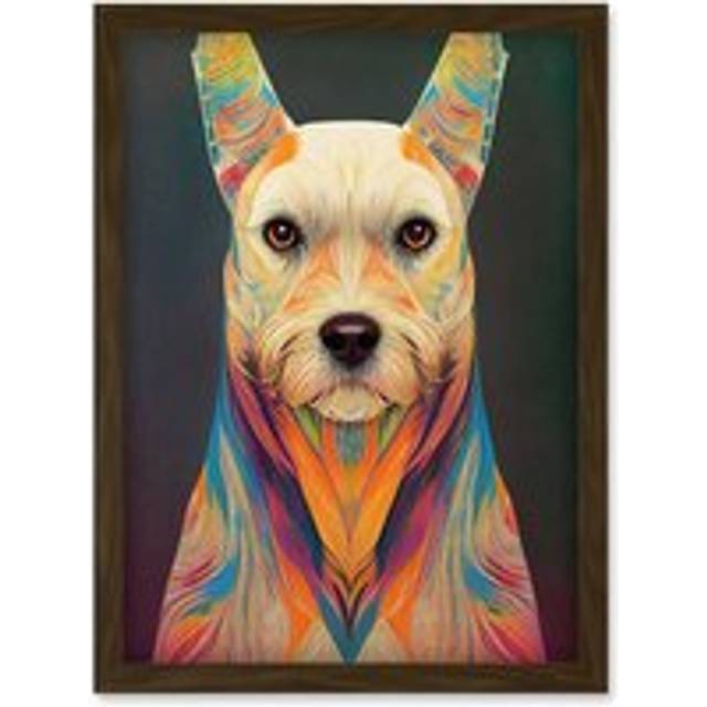 Boho Chic Dog Vibrant Tribal Pattern Painting Artwork Framed Wall Art Print A4 - Brown - One Size