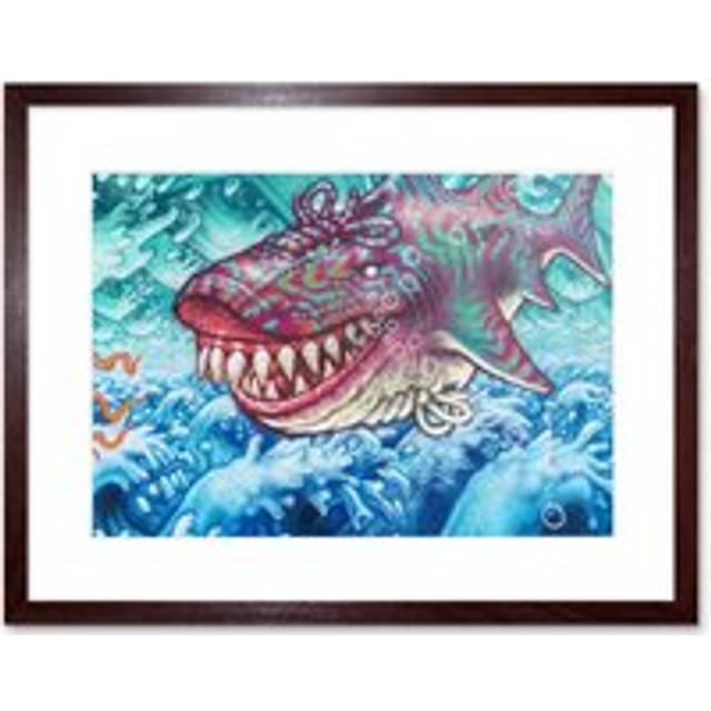 Wall Art Print Graffiti Shoe Shark Mural Street Art Framed - Brown - W7 inch x H9 inch