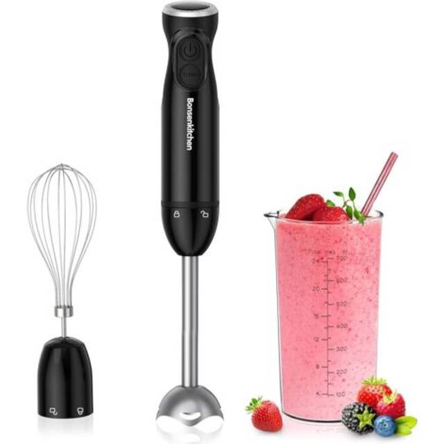 Bonsenkitchen Hand Blender, 3-in-1 Immersion Blender handheld, Stick Blender Electric with Stainless Steel Blade, Egg Whisk, 700ml Beaker for Making