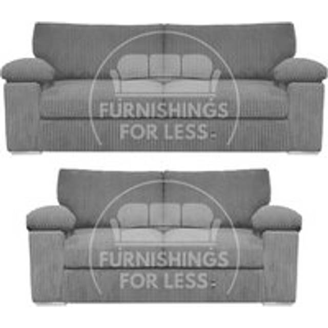 Delta Fabric Sofa Suite Padded Arms Jumbo Cord 3 and 2 Seater - Grey - One Size