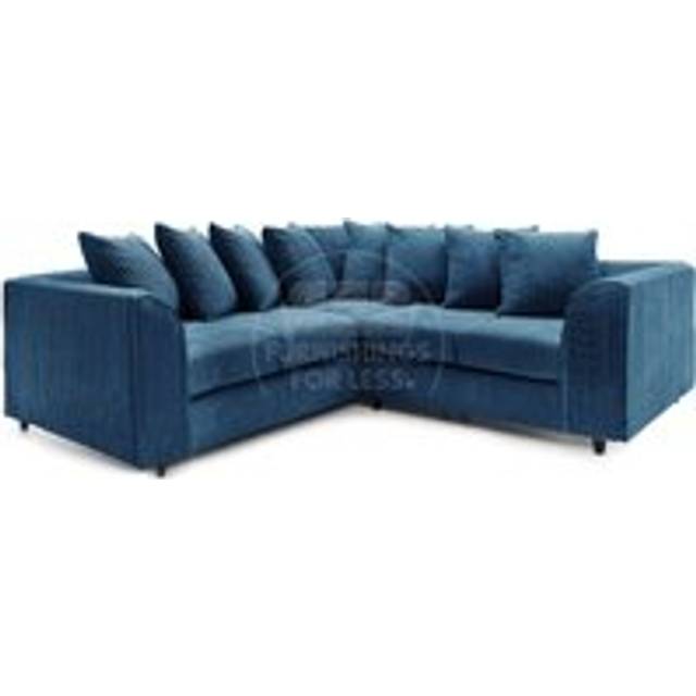 Ferguson 5 Seater Fabric Corner Sofa L Shaped Jumbo Cord - Scatter Back - Blue - One Size