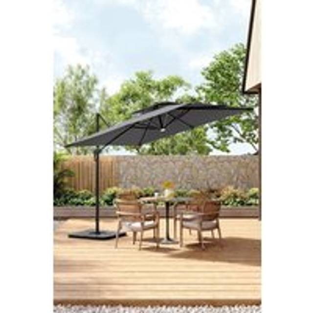 Outdoor Large 3M LED Cantilever Parasol with HDPE Square Base - Dark Grey - One Size
