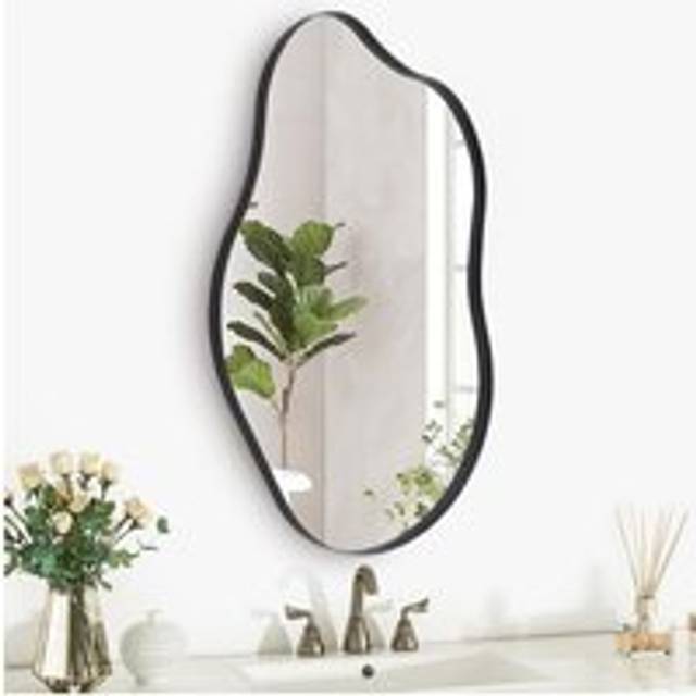 Living And Home Black Asymmetrical Art Deco Wall Mirror Irregular Metal Frame Makeup Mirror For Living Room Bedroom Bathroom, 50Cm W X 85Cm H - One Size