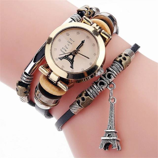 (Bk) 2023 Unique Womens Chain Watches Eiffel Tower Pendant Watch for Women