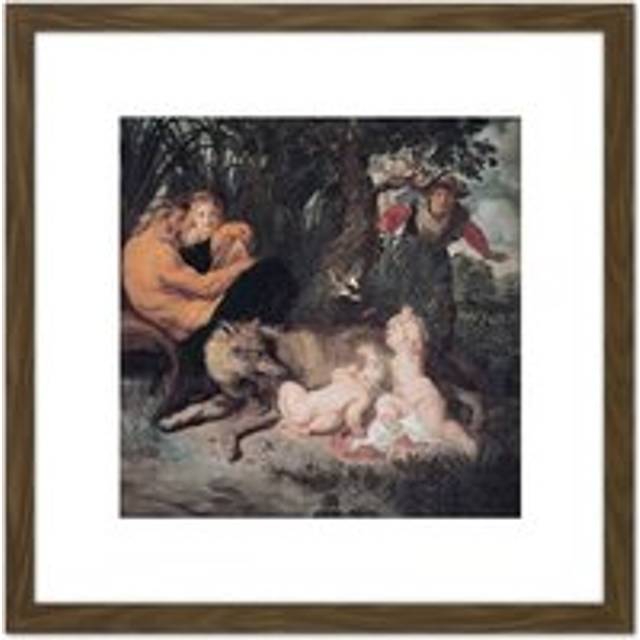 Rubens Romulus Remus Roman Myth Painting 8X8 Inch Square Wooden Framed Wall Art Print Picture with Mount - Brown - One Size