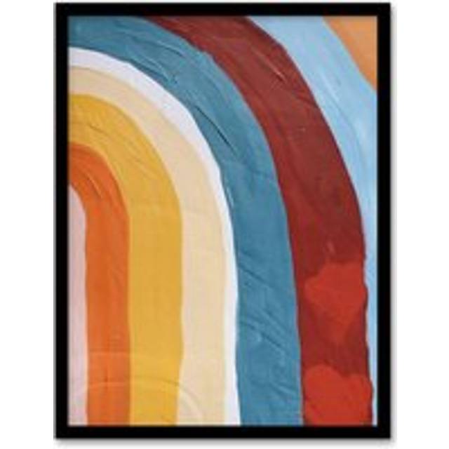 Mid Century Modern Rainbow Painting Abstract Boho Framed Art Print - Multi - W12 inch x H16 inch