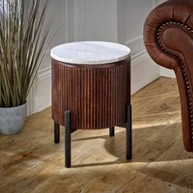 Tilden Mango Wood Side Table With Marble Top & Metal Legs - White - One Size