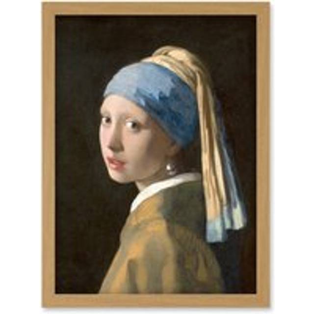 Johannes Vermeer Girl with a Pearl Earring Reproduction Painting Artwork Framed Wall Art Print A4 - Tan - One Size