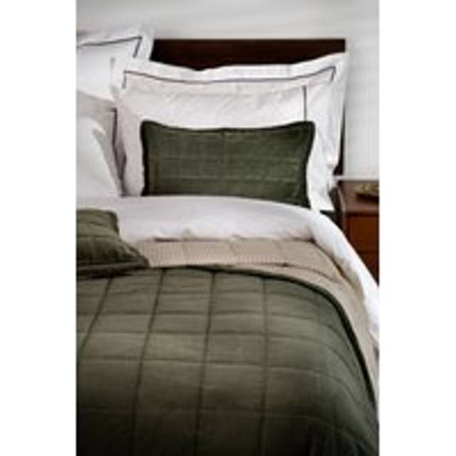 Cotton Velvet Quilted Bedspread - Olive - Double