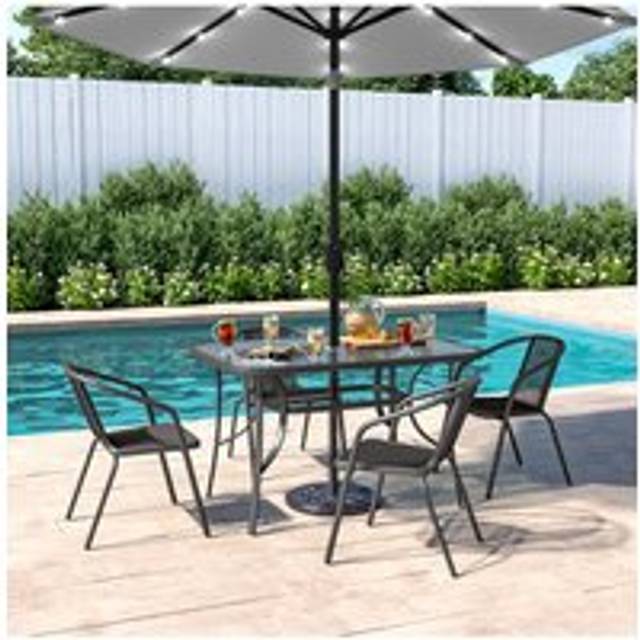 4 Person Patio Garden Dining Set With Umbrella - Black - One Size