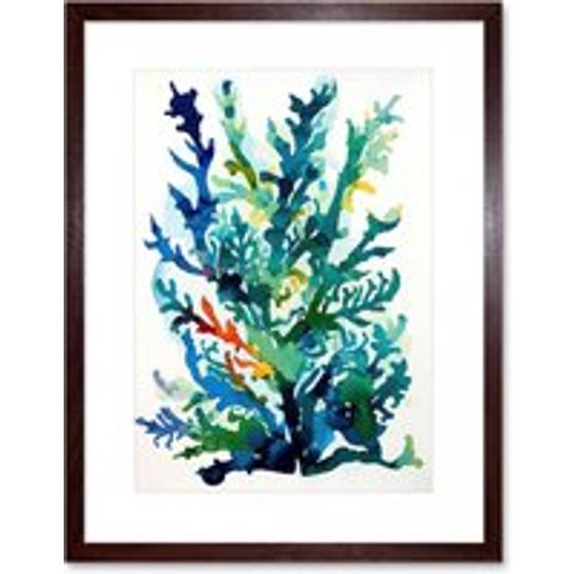 Wall Art Print Seaweed Plant Abstract Folk Artwork Framed 9X7 Inch - Brown - W7 inch x H9 inch