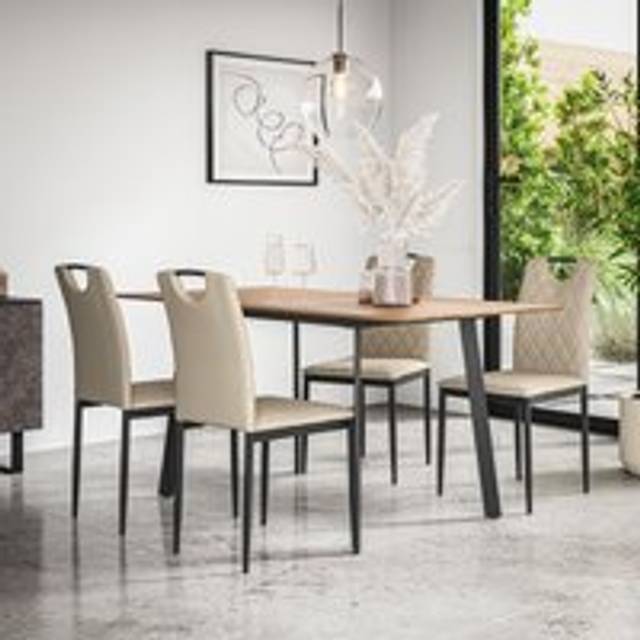 (Beige) Haydon Extending Oak Effect Dining Table Set w 4-6 Monza Faux Leather Chairs