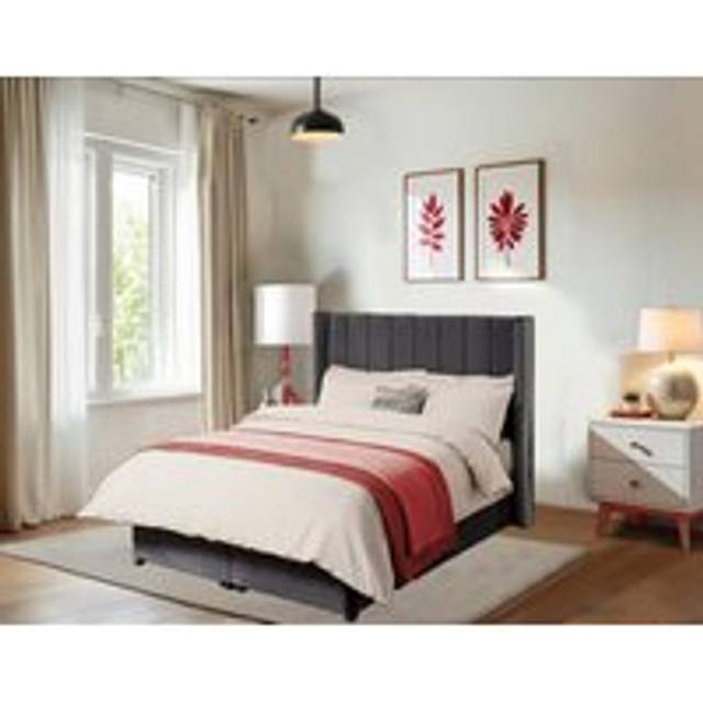 48'' Vertical Line Headboard Wingback - Ottoman Plush Velvet Bedset' - Spring Memory Foam Mattress - Gas Lift - Ottoman - Grey - King