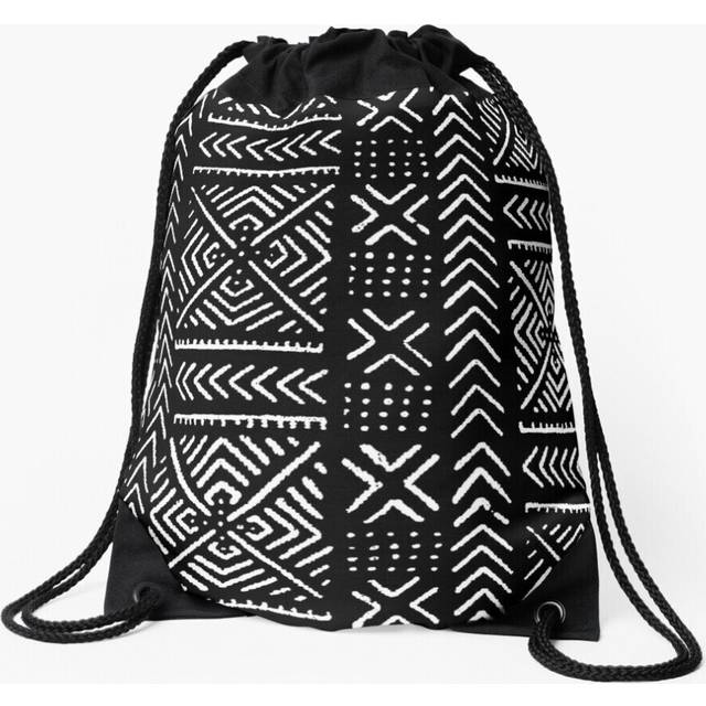 Drawstring Bag Line Mud Cloth Black Sport Gym Shoe Backpack