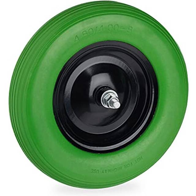 Wheelbarrow Tyre, 4.80Â4.00-8, Solid Rubber Spare Wheel, with Axle & Steel Rim, Puncture-proof, Green/Black
