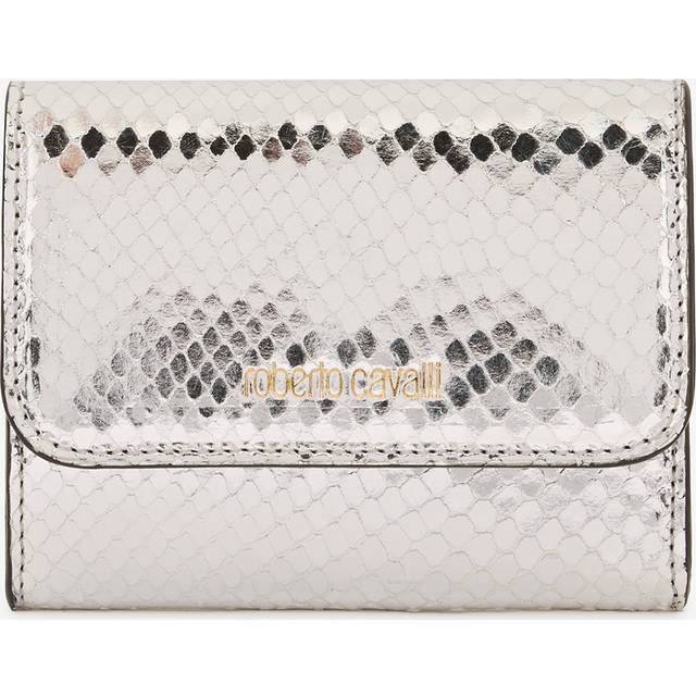 Roberto Cavalli Laminated Cardholder With Snake Print - Female Small Leather Goods Silver