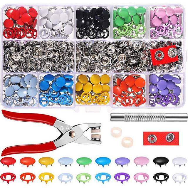 Plier Tool + 100 Sets 10 Colors Metal Sewing Buttons Hollow Solid