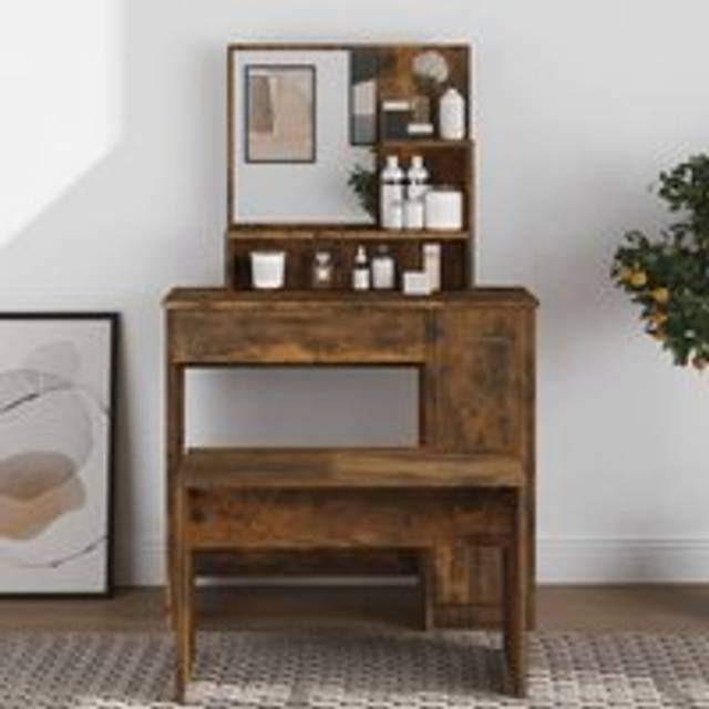 Dressing Table with Mirror Smoked Oak 86.5x35x136 cm - Brown - One Size