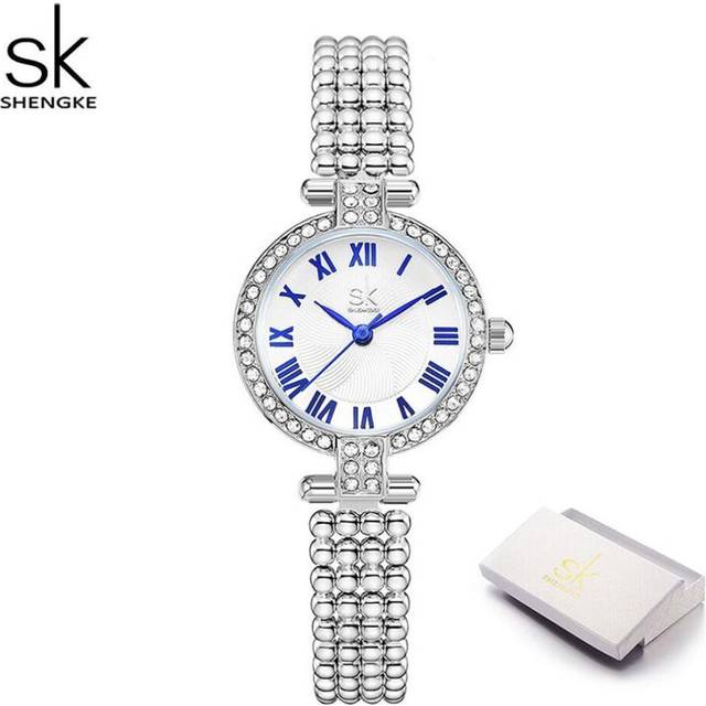 (silver) Shengke Gold Watches For Womens Waterproof Slim Thin Small Wrist Analog Diamond Ladies Quartz Wrist Watches Elegant Girls Clock
