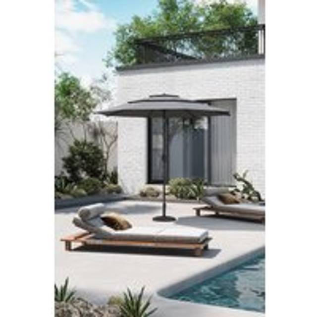 3-Tier Outdoor Garden Umbrella with Crank and Floral-Pattern Stand - Light Grey - One Size