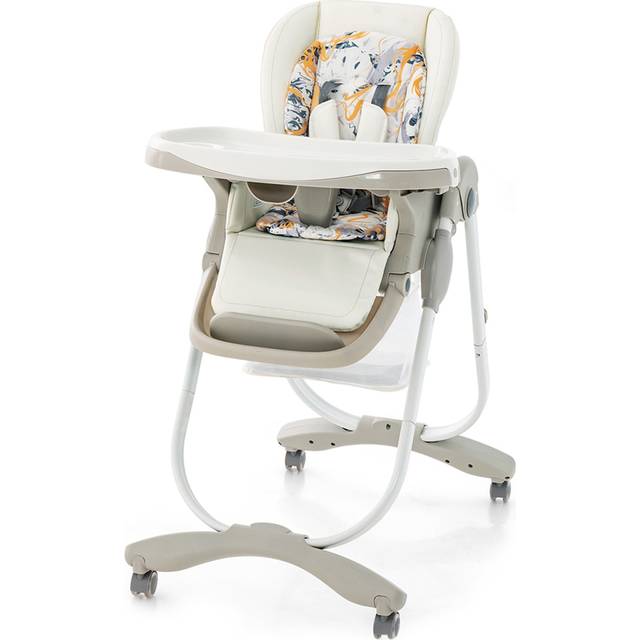 Costway White Folding Baby Highchair with Wheel - 61 x 59 x 33cm