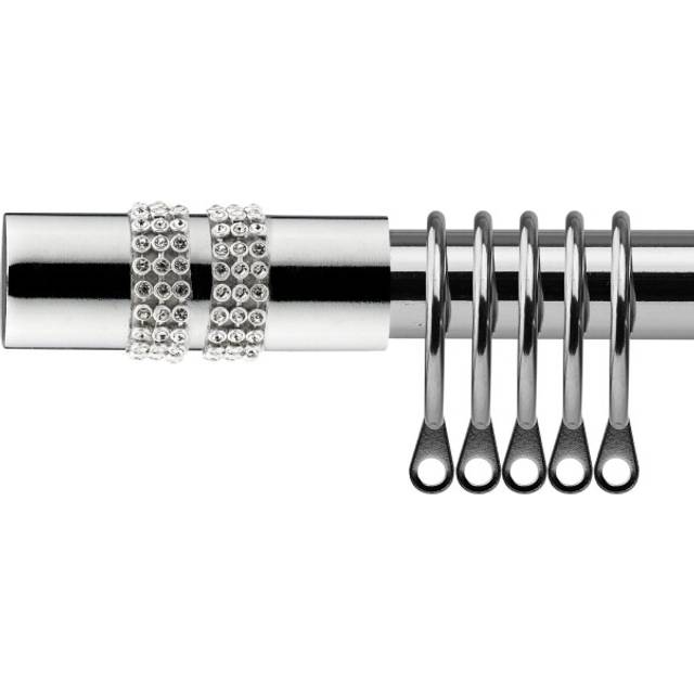 New Edge Blinds 120-210cm Extendable Chrome Sparkle Metal Curtain Pole - Silver - 120 - 210cm