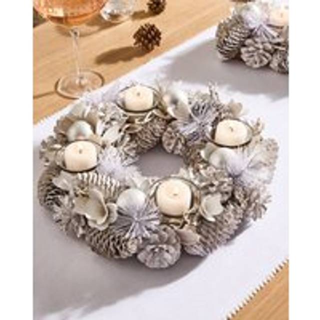 White Frosted Round Table Centrepiece Christmas Decoration Candle Holders Tealight Holder - One Size