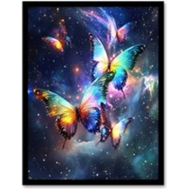String Theory Cosmic Butterflies Space Starscape Framed Art Print - Multi - A4