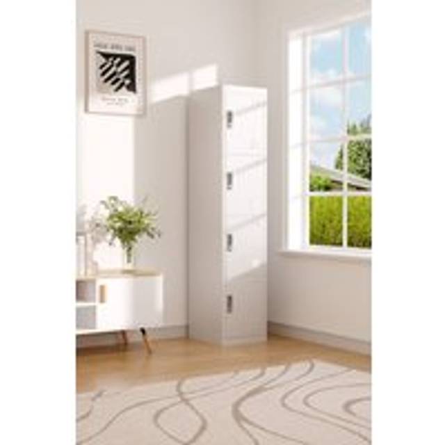 4-Tier Metal Vertical File Cabinet with Lock - White - One Size