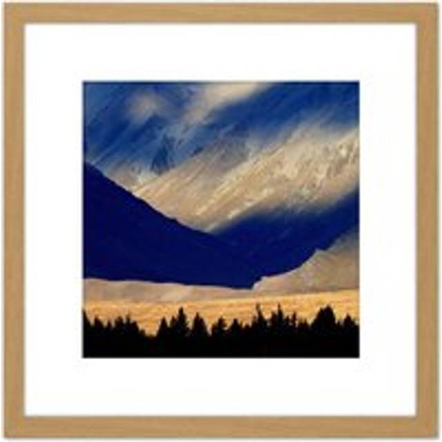 New Zealand Mountain Landscape Scenery Photo 8X8 Inch Square Wooden Framed Wall Art Print Picture with Mount - Tan - One Size