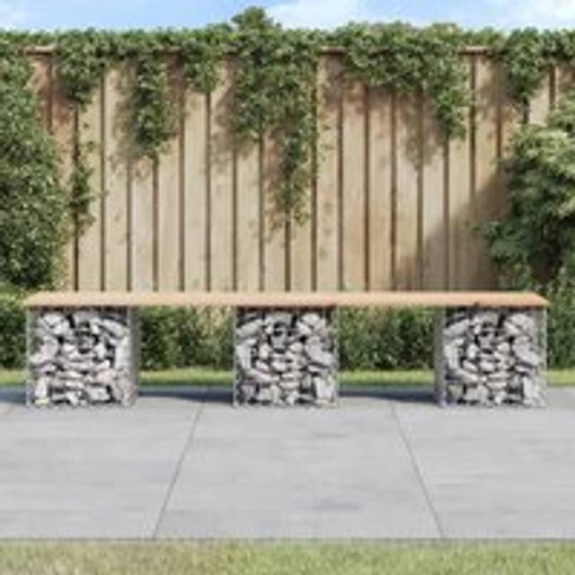 Garden Bench Gabion Design 203x44x42 cm Solid Wood Pine - Brown - One Size