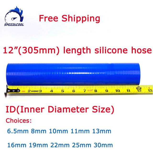 "12"" Length Straight General Silicone Coolant Intercooler Pipe Tube Hose ID 6.5mm 8mm 10mm 11mm 13mm 16mm 19mm 22mm 25mm 30mm"