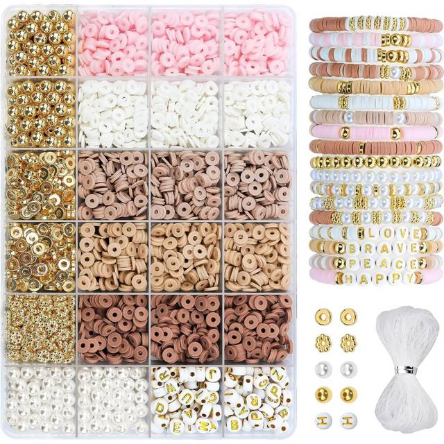 Clay Bead Bracelet Kit, 2370Pcs Flat Polymer Clay Heishi Beads Bracelet Making Kit for Girls Adults, DIY Friendship Bracelet Kit with Gold Beads Lette