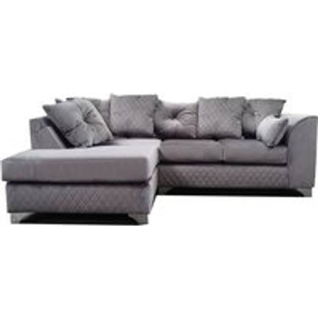 Victoria Soft Plush Velvet 3 to 4 Seater L Shaped Corner Sofa Left Hand Facing - Scatter Back - Grey - One Size