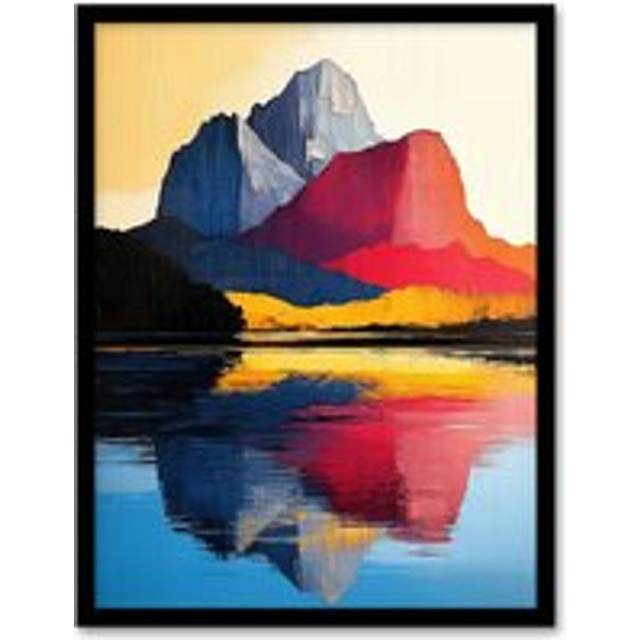 Mount Assiniboine Abstract Mountain Lake Landscape Framed Art Print - Multi - W12 inch x H16 inch