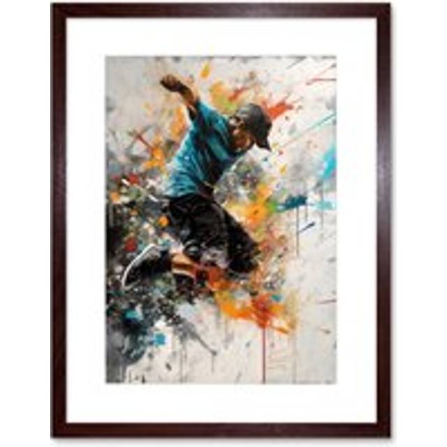 Wall Art Print Parkour Jump Urban Sport Paint Splat Action Shot Artwork Framed 9X7 Inch - Brown - W7 inch x H9 inch
