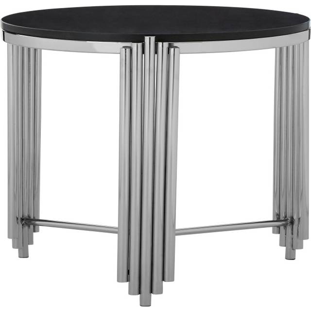Luxe Black Granite Round Side Table,Metallic Bedside Table,Lounge Table By Couch,Versatile Decorative Table - Silver - One Size
