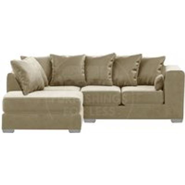 Ella Boxed Arm Plush Velvet 3 to 4 Seater L Shaped Corner Sofa Grey Left Hand Facing - Beige - One Size