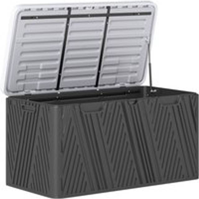 Outsunny 380L Garden Storage Box Waterproof Outdoor Storage Box Wood Effect, Grey